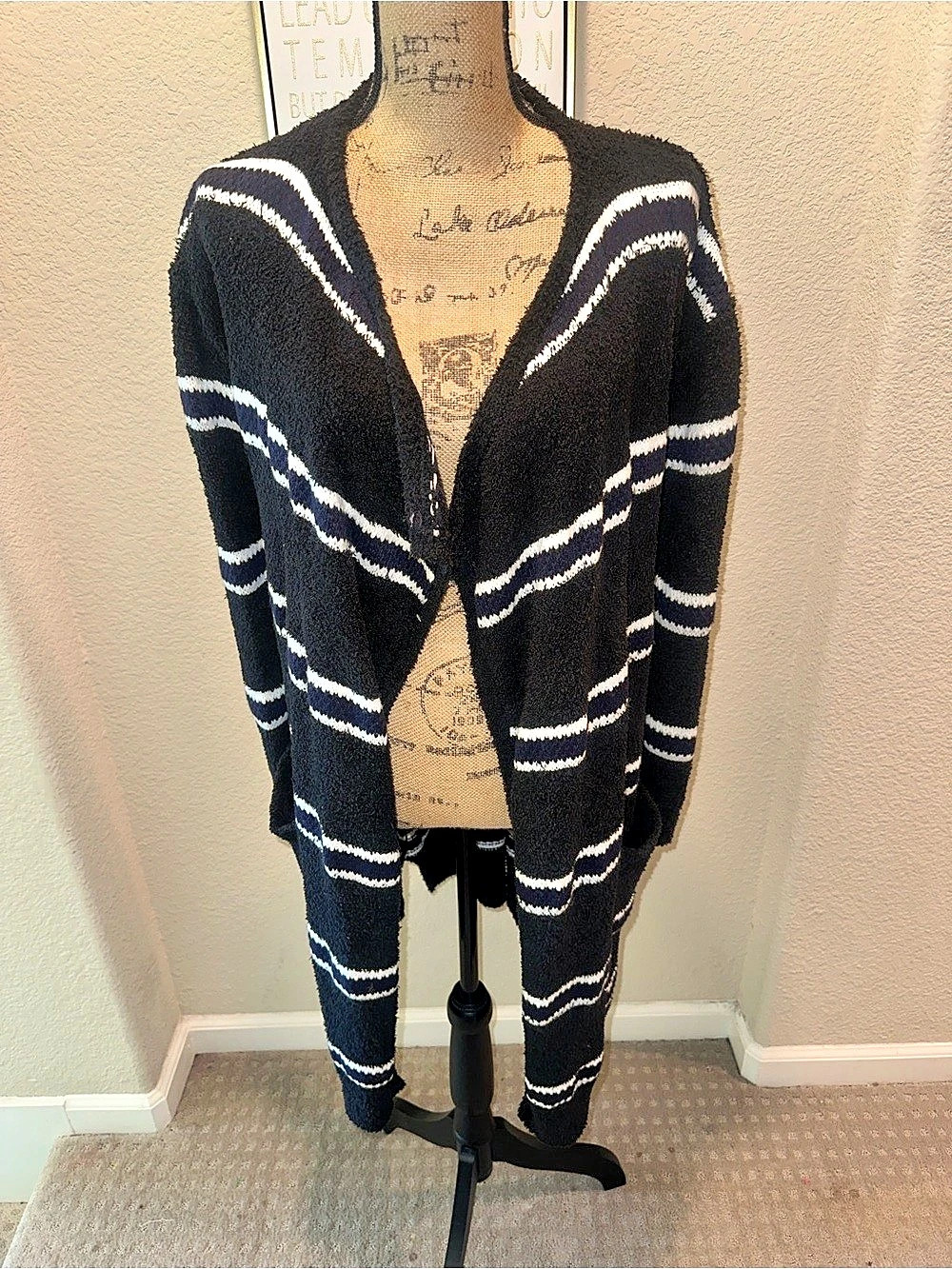 Women's Striped Cardigan in Black & White